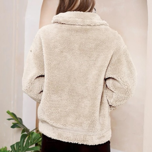 Cozy cream zip up teddy jacket - Picture 3 of 8